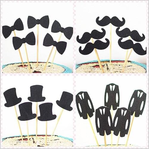 5pcs Cake flag Inserted Card mustache bow tie Cake decoration Wedding Birthday Party Supplies black