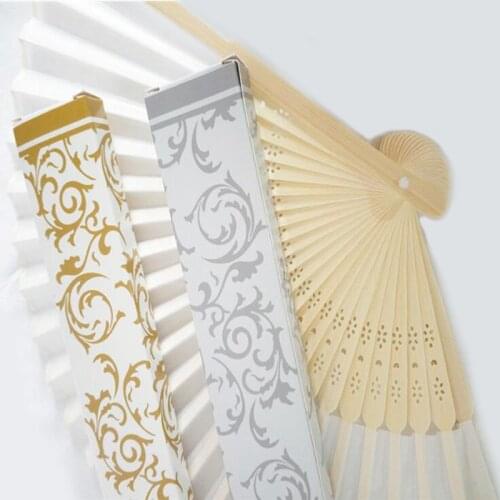 50pcs/lot Custom Folding Fan Personalized Bride & Grooms Name & Date Silk Wedding Hand Fan with Gift Box