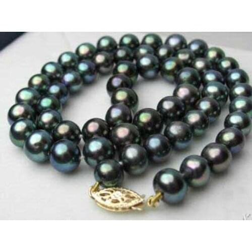 7-8mm Natural Black Akoay Cultured Pearl Necklace AA