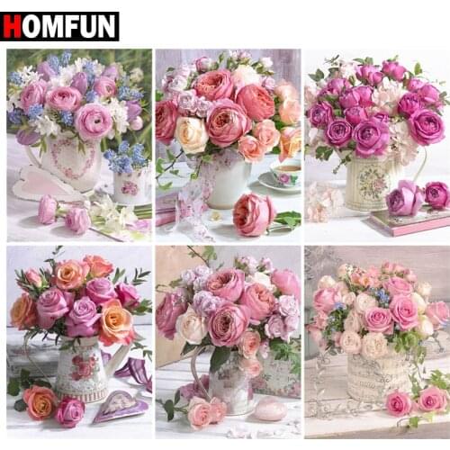 HOMFUN Diamond painting "Flower vase scenery" Full Square/Round Drill Wall Decor Inlaid Resin Embroidery Craft Cross stitch