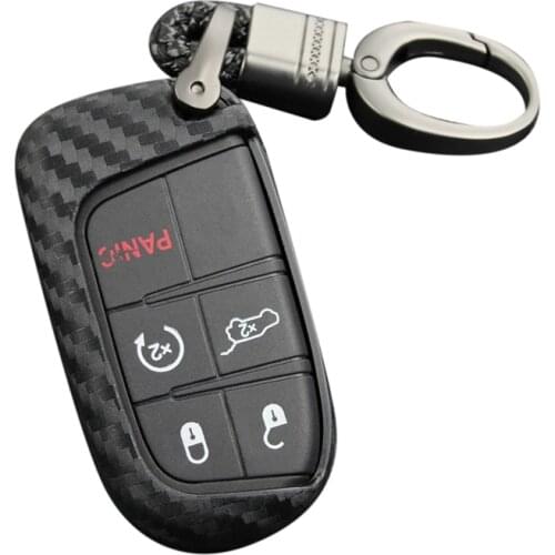 Car Carbon Fiber Smart Key Case Fob Cover Keychain Holder for Jeep Grand Cherokee Compass Dodge Durango Journey Charger