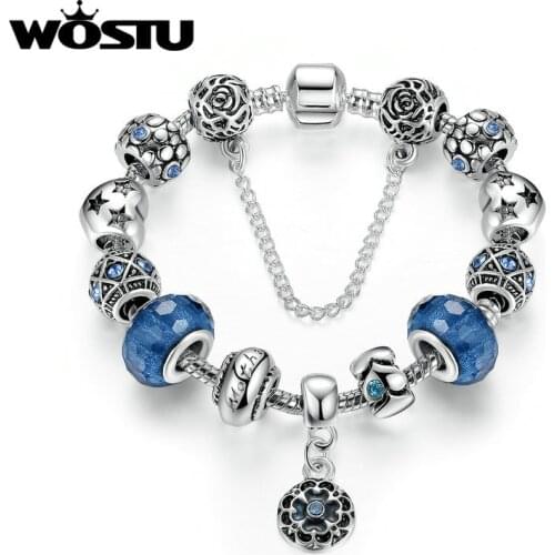 Hot Sale Silver Plated Charm Bracelet For Women Blue Fascinating Beads Fit Original Bracelet DIY Jewelry Pulseras Gift