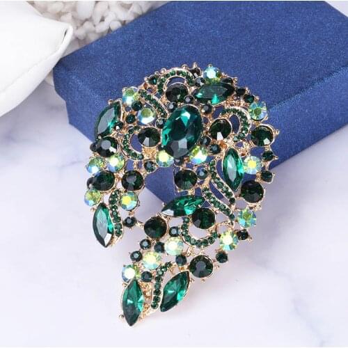 Multiple Rhinestone Decoration Golden Metal Blue Opal Stone Eye Brooch Pin Women Party Jewelry Fashion Costume Accessories