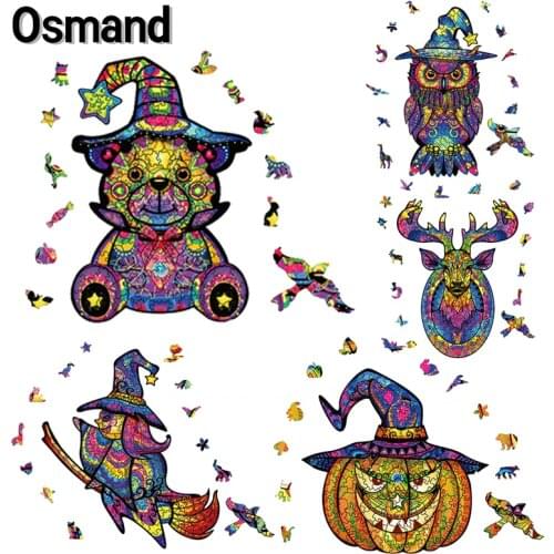 Wooden Jigsaw Puzzle Helloween Theme Animal Puzzles Board Set Interesting Educational Games Toys For Adults Kids Xmas Gifts