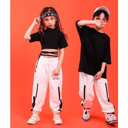 Kids Hip Hop Clothing Black Top T Shirts Running Casual Pants Girls Boys Street Dance Costume Ballroom Clothes Sport Sweatshirt