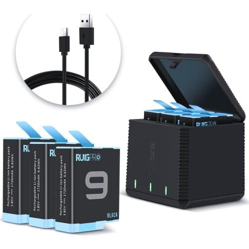 GoPro 9 Rechargeable Battery Charger 3 Way Smart Charging Case Batteries Storage Box For Gopro Hero 9 Accessories