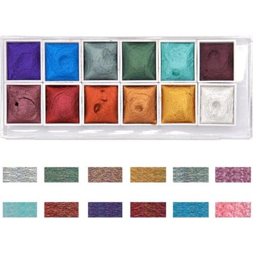 12 Colors Portable Glitter Watercolor Paint Set Metallic Gold Pigment Paint Tools DIY Drawing 11 x 5 x 1.5CM