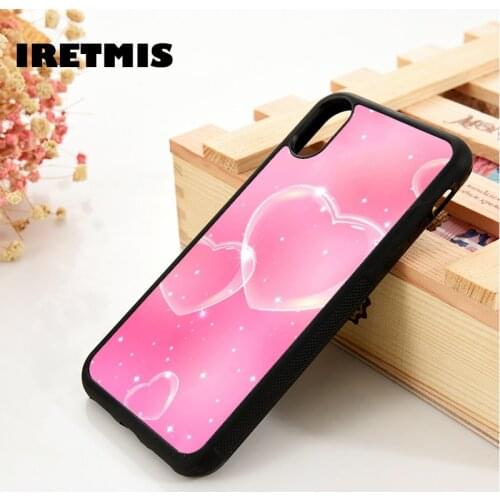 Iretmis 5 5S SE 6 6S TPU Silicone Rubber Phone Case Cover for iPhone 7 8 Plus X Xs 11 12 MINI Pro Max XR Bubble Heart Pink