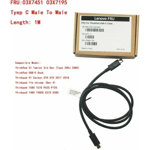 New USB-C Cable Male to Male 1M 03X7451 for Lenovo X1 Carbon 5TH 6TH 2017 2018