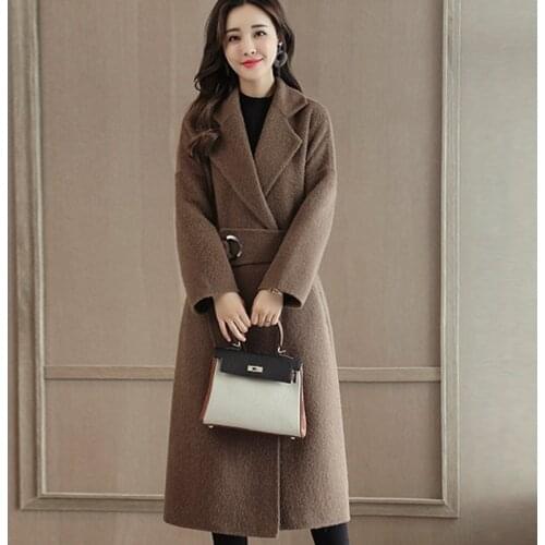 Card Jacket Leisure Female Autumn Winter Alpaca Cashmere Woolen Coat Women Medium Long New Fashion Large Size Middle-Aged