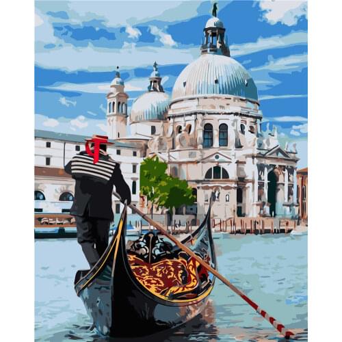 40*50cm DIY Digital Oil Painting Church By The Lake Art Picture Home Decoration Painting By Numbers