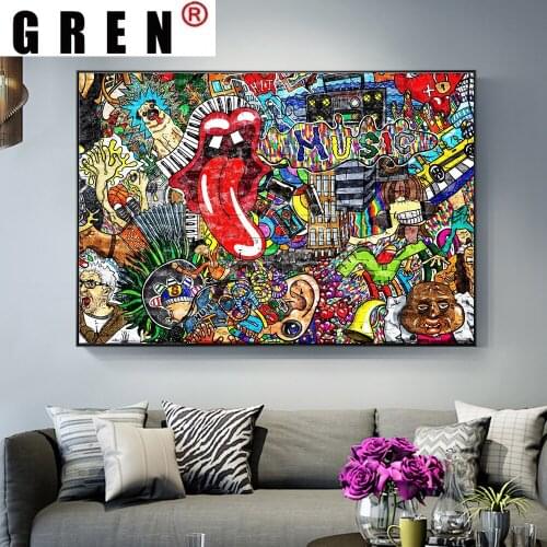 GREN Canvas Paintings Abstract Music Graffiti Wall Art Print Posters Street Sofa Wall Art Pictures Modern Home Decor Living Room