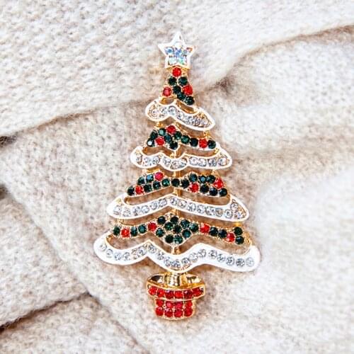 Colorful Crystal Life Tree Rhinestone Brooches For Women Leaf Lapel Pin Christmas Tree Brooch Clip For Scarf Clothing Jewelry