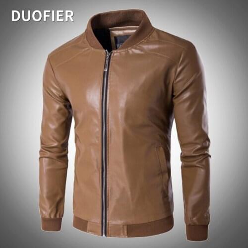 Leather Jacket Men Bomber Jackets Motorcycle Baseball Collar Brown Casual Coats Autumn Comfort High Quality Zipper Overcoat 4XL