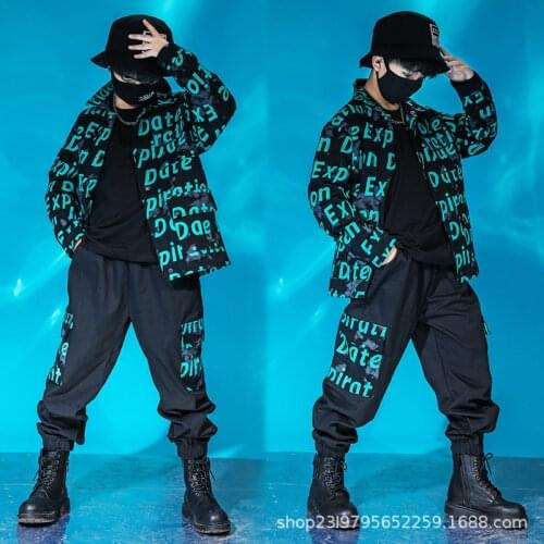 Kids Cool Hip Hop Clothing Letters Print Jacket Top Coat Tactical Cargo Pants for Girl Boy Jazz Dance Costumes Streetwear XS2431