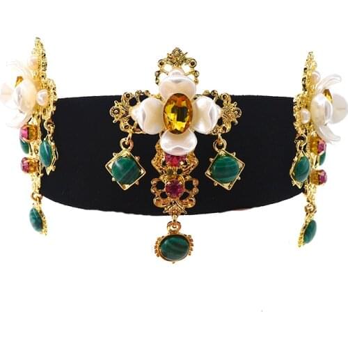 Fashion Women Gold Headband Bling Metal Hair Accessories Jewel Hair Band Baroque Retro Flower Women Crystal Headband