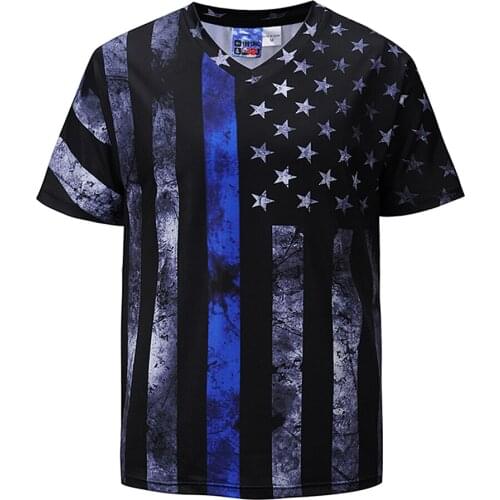 Men’s Casual V-Neck Summer/Autumn Short Sleeves T Shirts Flag Print Top Tee