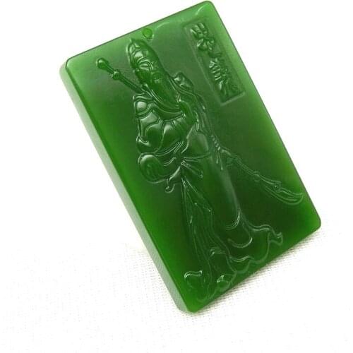 Natural Chinese HeTian Green Jasper Guan Yu Jade Pendant Necklace Carved Fashion Charm Jadeite Jewellery for Men Amulet Gifts