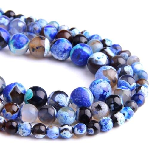 Natural Stone blue Fire Agates Beads Round Loose Spacer Beads For Jewelry Making Bracelets 15''Inches 6/8/10/12mm stone beads