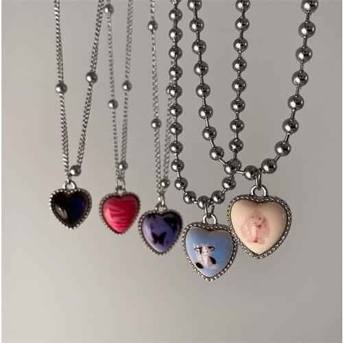 New Korean Fashion Cute Peach Heart Shape Cow Rabbit Pendant Necklaces for Women Girlfriend Gift Jewelry Lovely Beads Chains Y2K