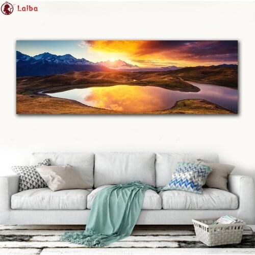 Full Diy diamond painting Natural scenery, sunset, mountains and lake picture rhinestones embroidery diamond mosaic 5d