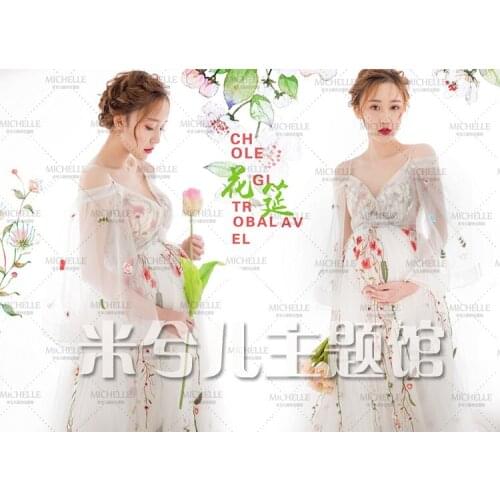 Maternity Photography Props Pregnant Women Long Elegant Dress Romantic Photo Shoot Fancy costume Flower print free shipping