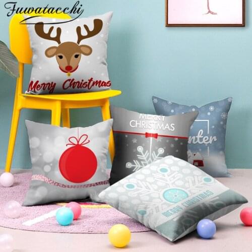Fuwatacchi Christmas Deer Print Cushion Cover Xmas Snowman Santa Claus Photo Throw Pillow Covers for Home Sofa Decor Pillowcases