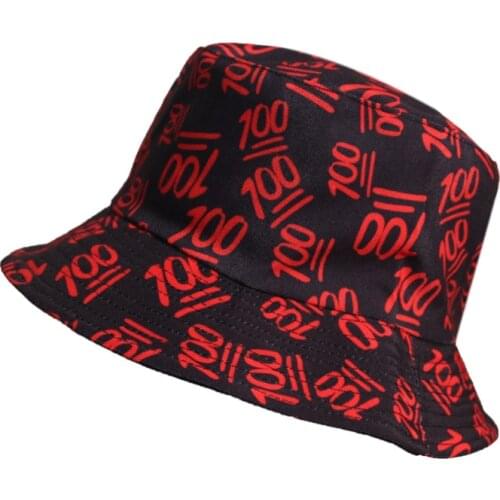 Black Red Summer 100 Points Fisherman Bucket Hat Hip Hop Cotton 100 Percent Sun Hat Panama Outdoor Man Sunshade Cap