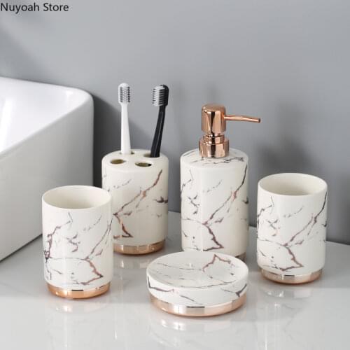 Light Luxury Bathroom Supplies Ceramic Marble Pattern Lotion Bottle Toothbrush Holder Luxury Bathroom Decoration Accessories