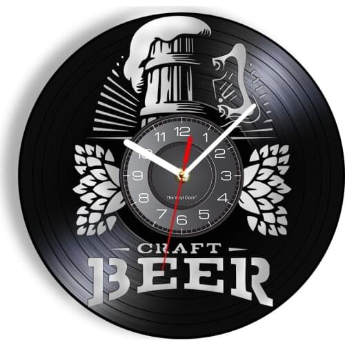 Wheat Beer Vinyl LP Wall Clock Beer Mug Foam Alcohol Vintage Designed Illuminated Wall Watch Laser Cut Handicraft Art Bar Decor