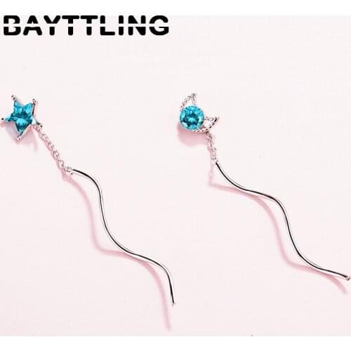 BAYTTLING 925 Sterling Silver Fine Star Moon Zircon Drop Earrings For Women Fashion Wedding Jewelry Couple Gift Earrings