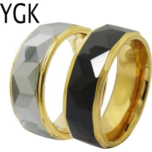 YGK Jewelry Facet Center With Grooves Golden Dome Tungsten Wedding Ring For Men & Women Bridegroom Ring Free Engraving Gift