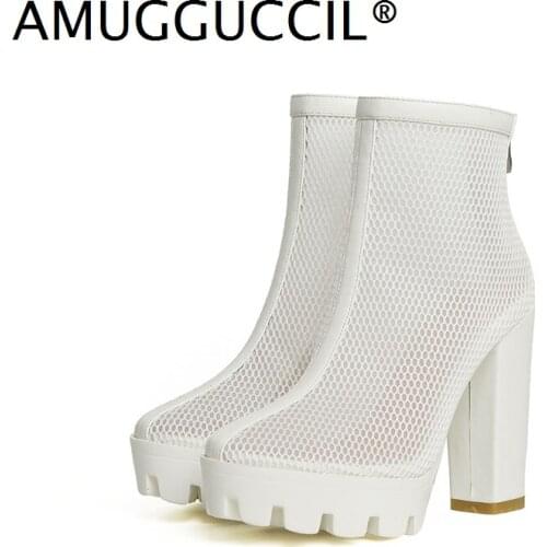 2021 Plus Big Size 35-41 Black White Zip Fashion Sexy High Heel Platform Females Ladies Sandals Women Summer Boots X2070