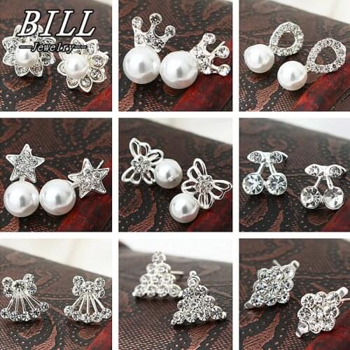 Stud Earrings for Women Crystal Simulated Pearls Earring Fashion Jewelry Brincos Butterfly Heart Flower Star Crown Bijoux HOT