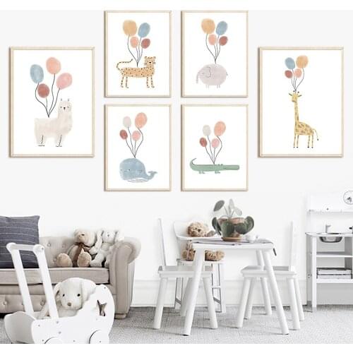 Giraffe Elephant Whale Alpaca Leopard Nordic Posters And Prints Nursery Wall Art Canvas Painting Wall Pictures Child Room Decor