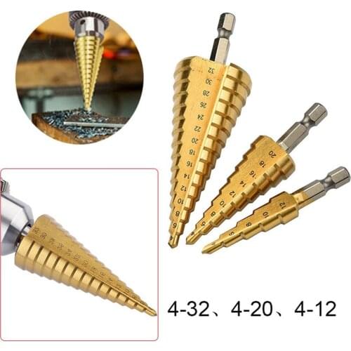 1pc HSS Speed Step Cone Drill Bit 4-32mm 4-20mm 4-12mmTitanium Drill Bit Drilling Power Tools Metal Wood Hole Cutter