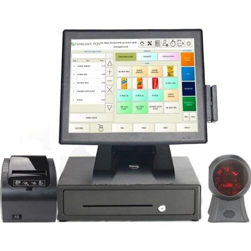 A set of 15 inch touch pos system cash register restaurant pos terminal with Printer