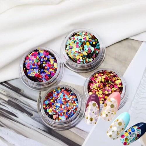 1Jar Cute Different Size Mixed Round Glitter Nail art Mixed Color Glitter Pieces Nail art decoration GD58