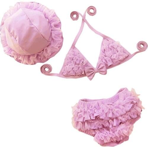 Baby Girls Bikini Baby Summer Swimwear 1-2 Years Girl Lovely Swimsuit Small Children Swimming Suit With Swimming Hat 3 Pieces