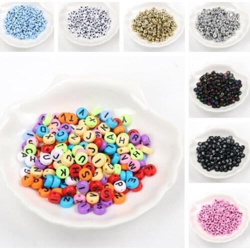 300PCS Random Mixed White Round Letters Alphabet Acrylic Loose Spacer Beads For Kid DIY Jewelry Making