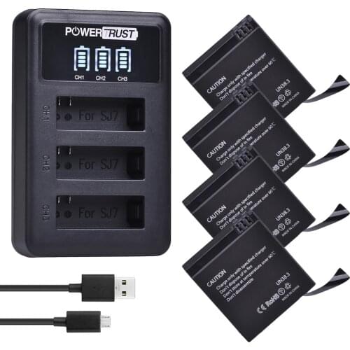 4Pcs 3.8V 1000mAh Original SJCAM SJ7 Star Li-ion Battery + LED 3-Slots USB Battery Charger for sjcam SJ7 Action Camera