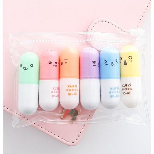 48 pcs/lot Cute Capsules Vitamin Pill Highlighter Cartoon Animal Drawing Painting Art Marker Pen School supplies Stationery gift