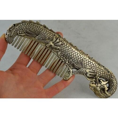 6.7"Chinese Collect Old Tibetan silver Auspicious Dragon Comb Vintage old copper wholesale Decoration real Brassroom Art