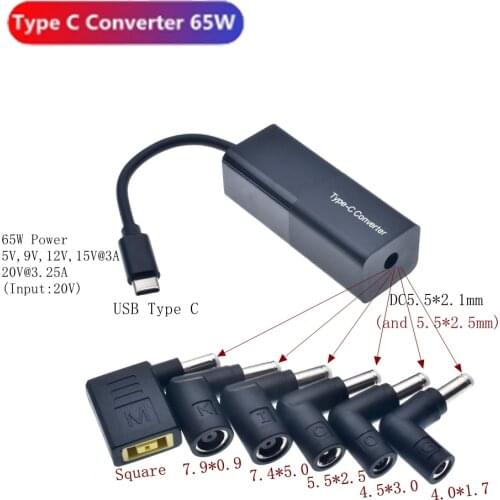 65W USB Type C Converter Universal Laptop Phone Adapter Charger Connector 7.9*5.5 7.4*5.0 5.5*2.5mm to USB Type C Adapter Cable