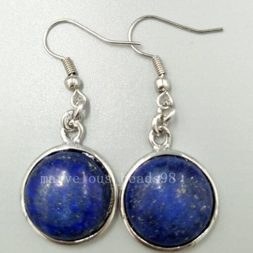 Free Shipping Beautiful Natural Lapis Lazuli Round Women Men Dangle Earring PC5304