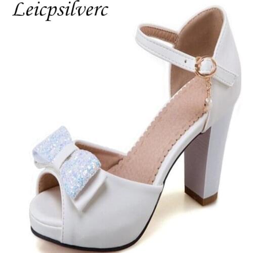 Summer new fashion sexy waterproof stand high heel sandals female bow tie white fish mouth women shoes