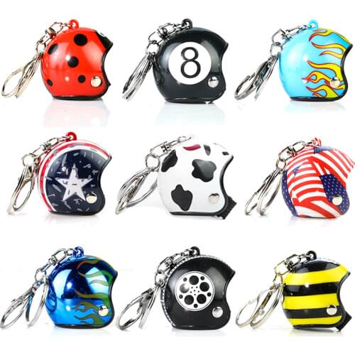 Motorcycle Flame Helmets Key chain Women men Cute ladybird Safety Helmet Car Keychain Bags Hot Key Ring gift Jewelry wholesale