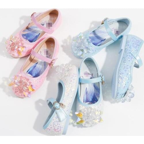 Children Princess Shoes Baby Girl Elsa Cosplay Performance Shoes Girls Birthday Party Sequin Crystal Shoes 4-16 Years