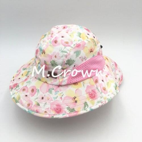 Kids Girls 100% Polyester Sublimation Print Bucket Cap with Cloak and Mesh fabric inserts on both sides