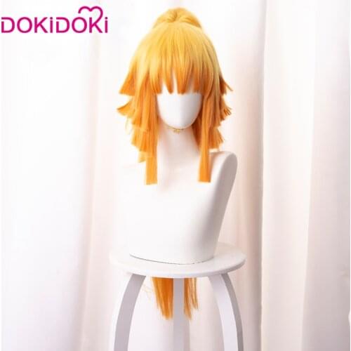 Dokidoki Anime Demon Slayer Kimetsu no Yaiba Cosplay Agatsuma Zenitsu Women Ponytail Long Wig Cosplay Costume Yellow Hair Wigs